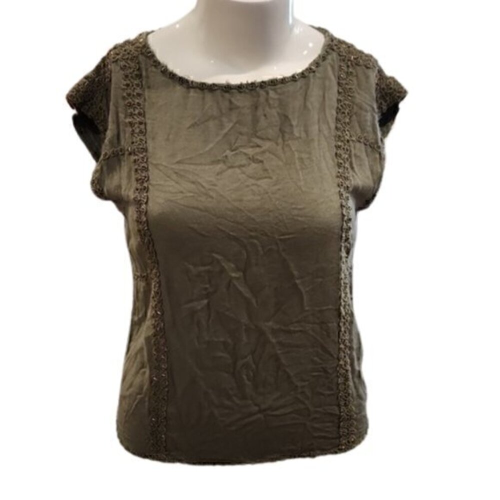 [Kut from the Kloth] Olive Embroidered Gold Beaded Blouse - Size M